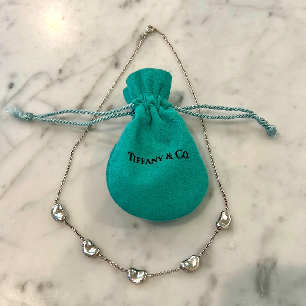 RARE sterling silver Elsa Peretti Tiffany 5 Bean necklace. 16”
